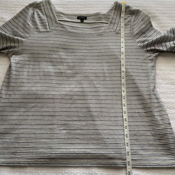 XL Talbots Cream and Blue Metallic Striped Square Neck Short-Sleeve T-Shirt - Picture 6 of 7